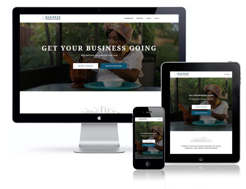 business resource network web homepage mockup on tablet, desktop, and mobile