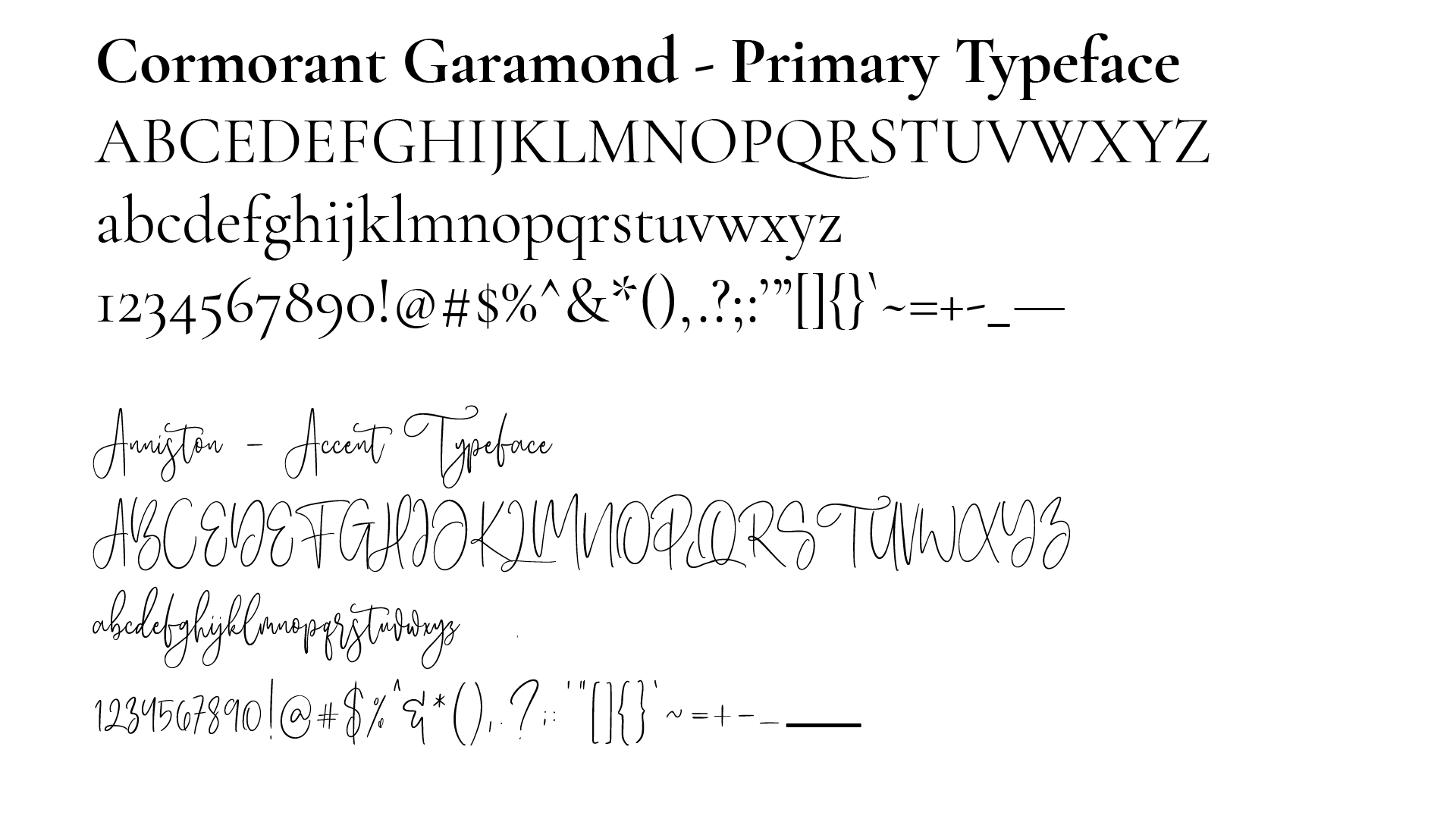 sorcha inc website typography. uses Cormorant garamond for the body text and headings, and anniston as an accent